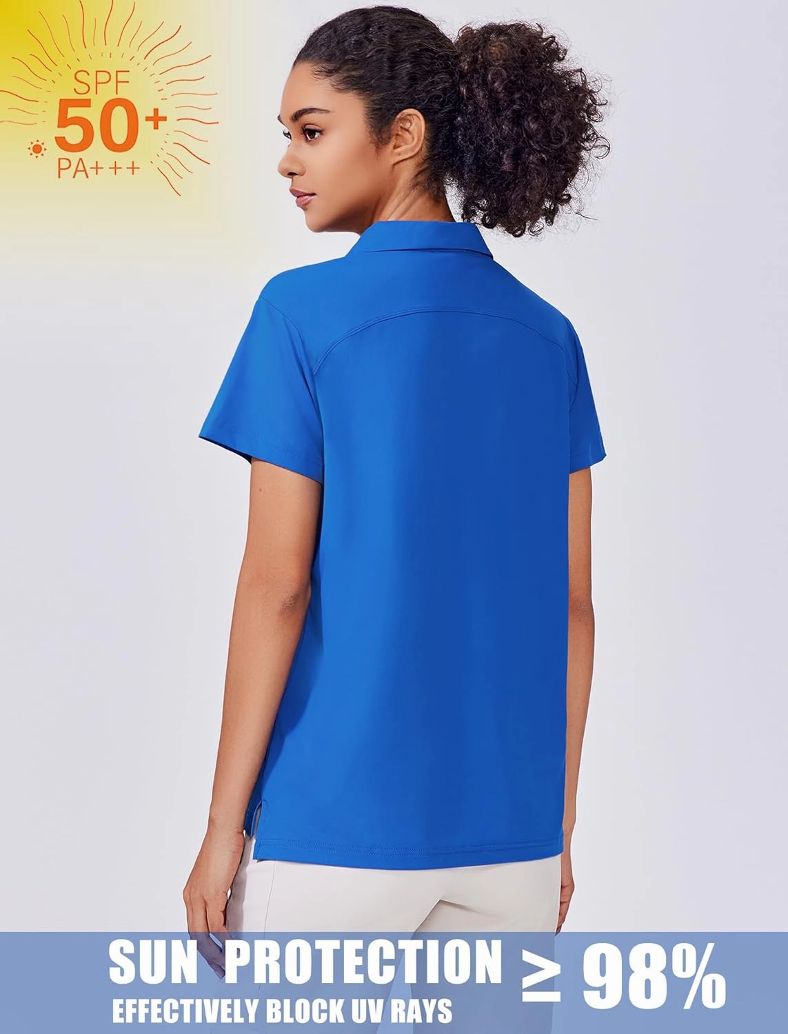 PINSPARK Women's Golf Shirt UPF 50  Polo Shirts Short Sleeve Tennis Tops Collared with 3 Button Athletic T Shirt