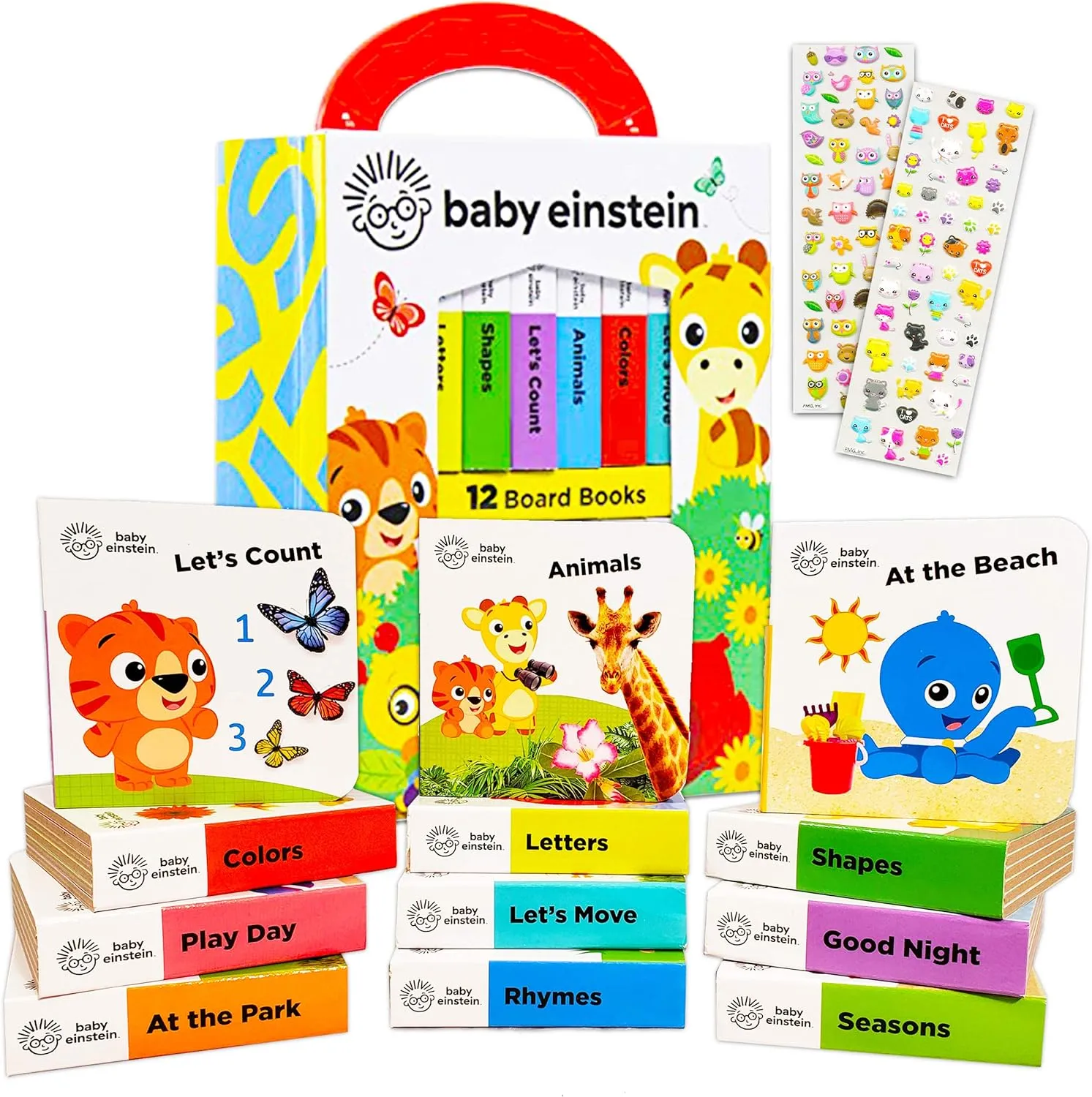 PIP Baby Einstein Board Books Set Toddlers Babies Bundle ~ Baby Einstein My First Library 12 Book Set Baby Einstein Board Book Block with Stickers (Baby Einstein Books for Infants)