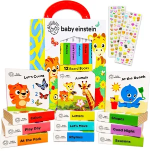 PIP Baby Einstein Board Books Set Toddlers Babies Bundle ~ Baby Einstein My First Library 12 Book Set Baby Einstein Board Book Block with Stickers (Baby Einstein Books for Infants)
