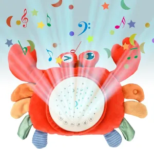 Plush Crab Stuffed Animal Sensory Toys, with Music, Star Projector and Mirror for Babies and Toddlers