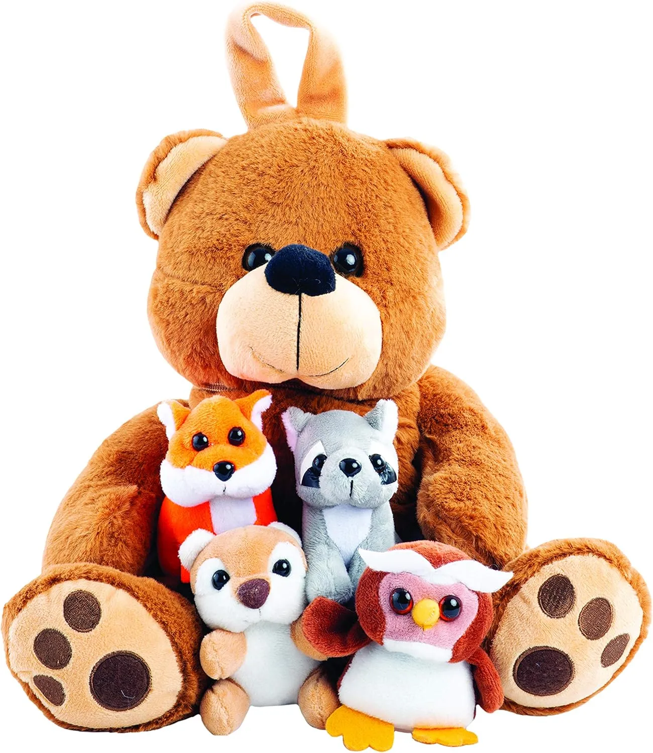 Plush Large Bear Carrier with 4 Mini Plush Animal Sound Toys | Plush Animal Toy Baby Gift | Toddler Gift (Bear Carrier with Animals)