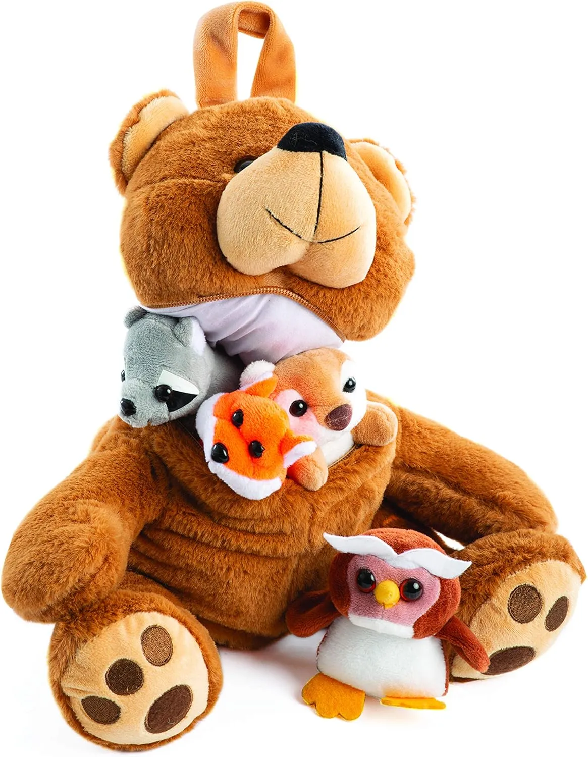 Plush Large Bear Carrier with 4 Mini Plush Animal Sound Toys | Plush Animal Toy Baby Gift | Toddler Gift (Bear Carrier with Animals)