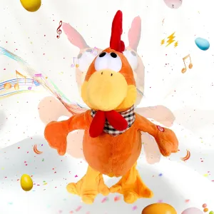 Plush Singing Walking Waving Rooster Squawking Chicken Musical Stuffed Animal Interactive Stuffed Animal Easter Decoration Plush Toy for Kids Boys Girls Yellow 14“