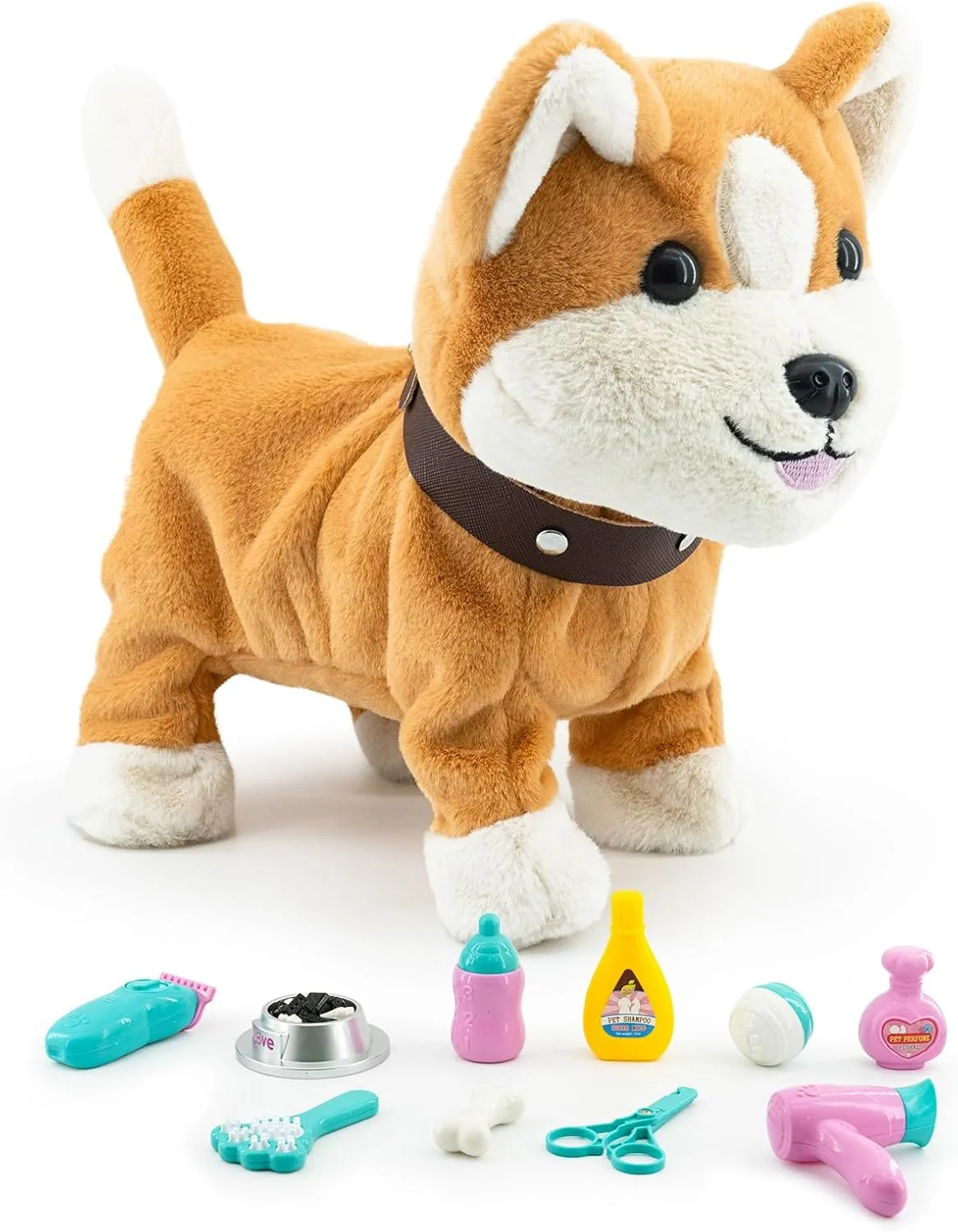 Plush Toy Dog for Girls, Interactive Dog Puppy Toys Gifts for 2 3 4 Year Old Toddler Kids, Walking, Barking, Tail Wagging, Remote Control Realistic Stuffed Animal, 11 Accessories