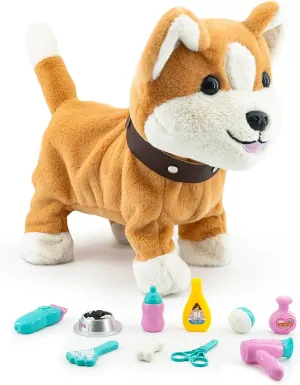 Plush Toy Dog for Girls, Interactive Dog Puppy Toys Gifts for 2 3 4 Year Old Toddler Kids, Walking, Barking, Tail Wagging, Remote Control Realistic Stuffed Animal, 11 Accessories