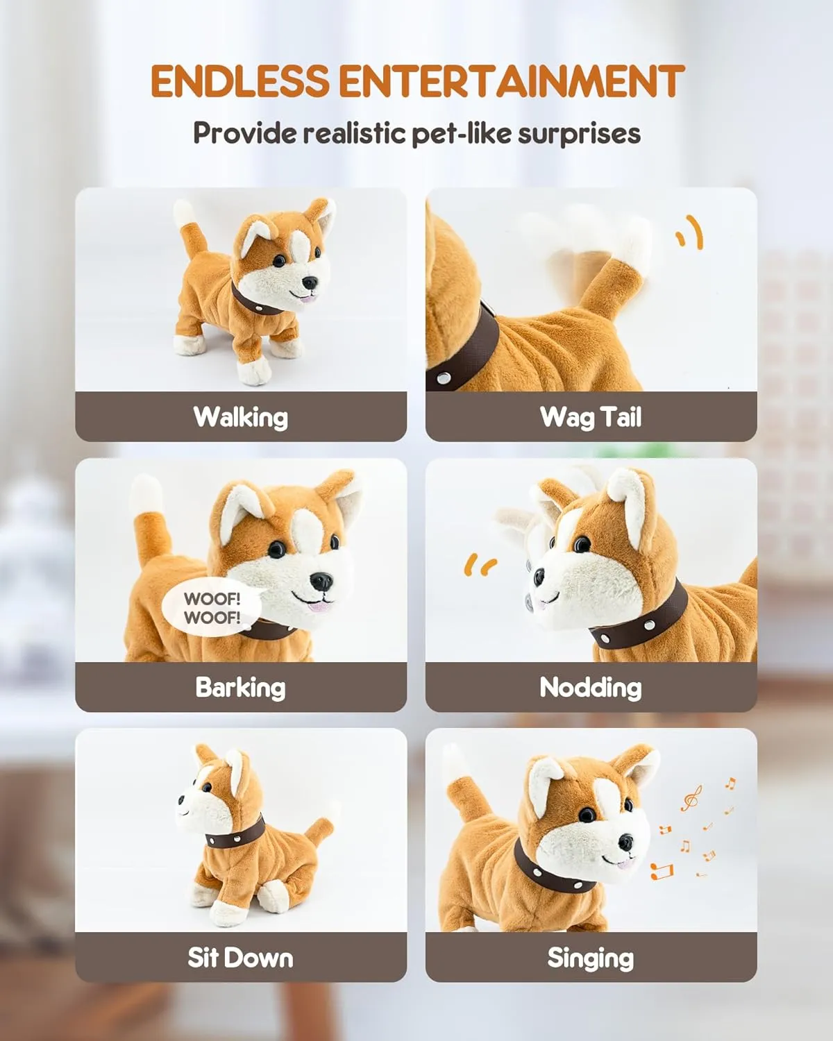 Plush Toy Dog for Girls, Interactive Dog Puppy Toys Gifts for 2 3 4 Year Old Toddler Kids, Walking, Barking, Tail Wagging, Remote Control Realistic Stuffed Animal, 11 Accessories