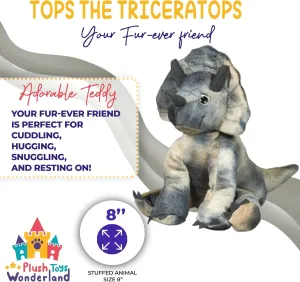 Plush Toys Wanderland Tops the Triceratops 8 Inch Dinosaur Plush Toy Soft Stuffed Animal for Kids Mini Cuddly Dino Realistic Prehistoric Creature Plushie Gift for Boys Girls Collectible Jurassic Buddy