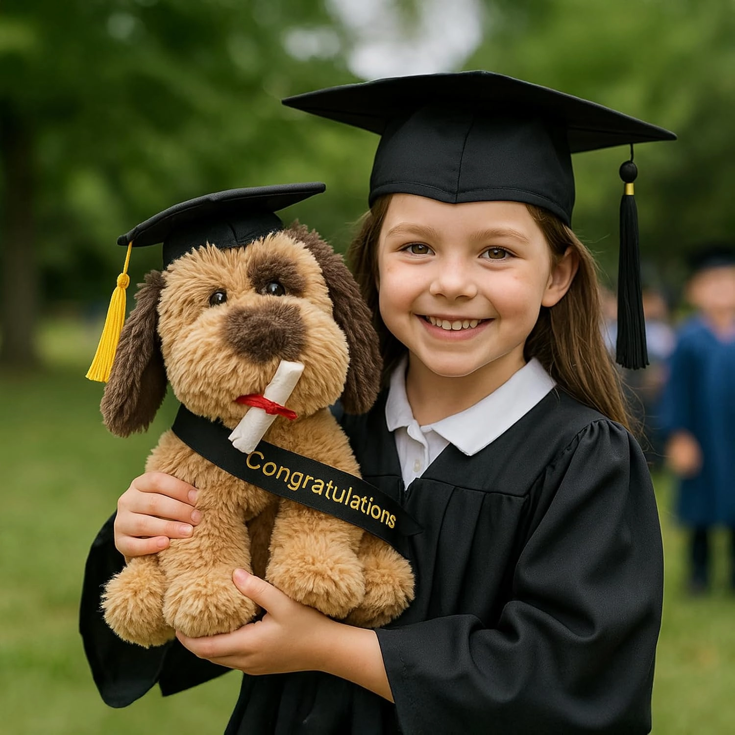 Plush Dog Puppy Stuffed Animal with Graduation Doctoral Tam Velvet Gold Bullion Tassel Diploma for Man Women Girls Boys Graduation Congratulatory Party Gifts, 12 inches