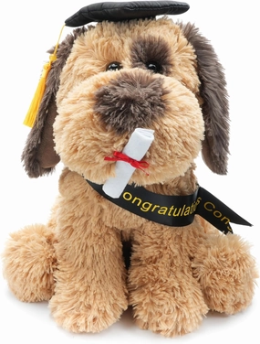 Plush Dog Puppy Stuffed Animal with Graduation Doctoral Tam Velvet Gold Bullion Tassel Diploma for Man Women Girls Boys Graduation Congratulatory Party Gifts, 12 inches