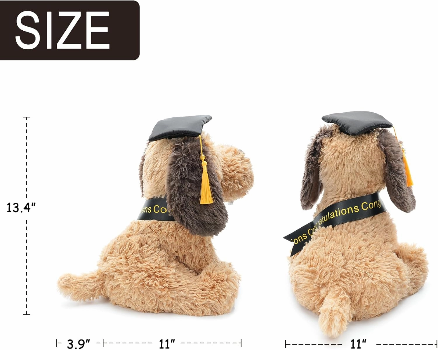 Plush Dog Puppy Stuffed Animal with Graduation Doctoral Tam Velvet Gold Bullion Tassel Diploma for Man Women Girls Boys Graduation Congratulatory Party Gifts, 12 inches