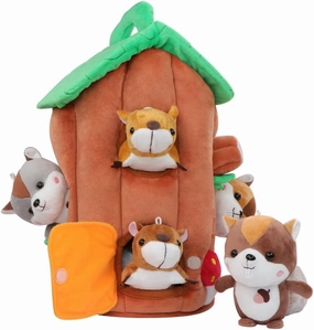 Plush Tree House with Squirrel Stuffed Animals Five (5),Woodland Nursery Decor Treehouse Playset Toy