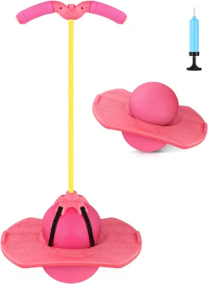 Pogo Jumper with Handle and Ball Pump, High Jump Toy Bounce Jump Trick Board Pogo Bouncing Ball Safe and Fun Pogo Stick for Kids Boys Girls and Adults (Pink)