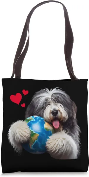 Polish Lowland Sheepdog Dog Earth Day Hug Love Owner Planet Tote Bag