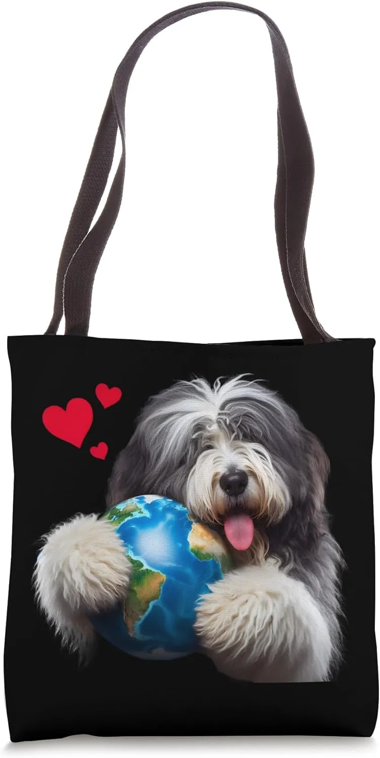 Polish Lowland Sheepdog Dog Earth Day Hug Love Owner Planet Tote Bag