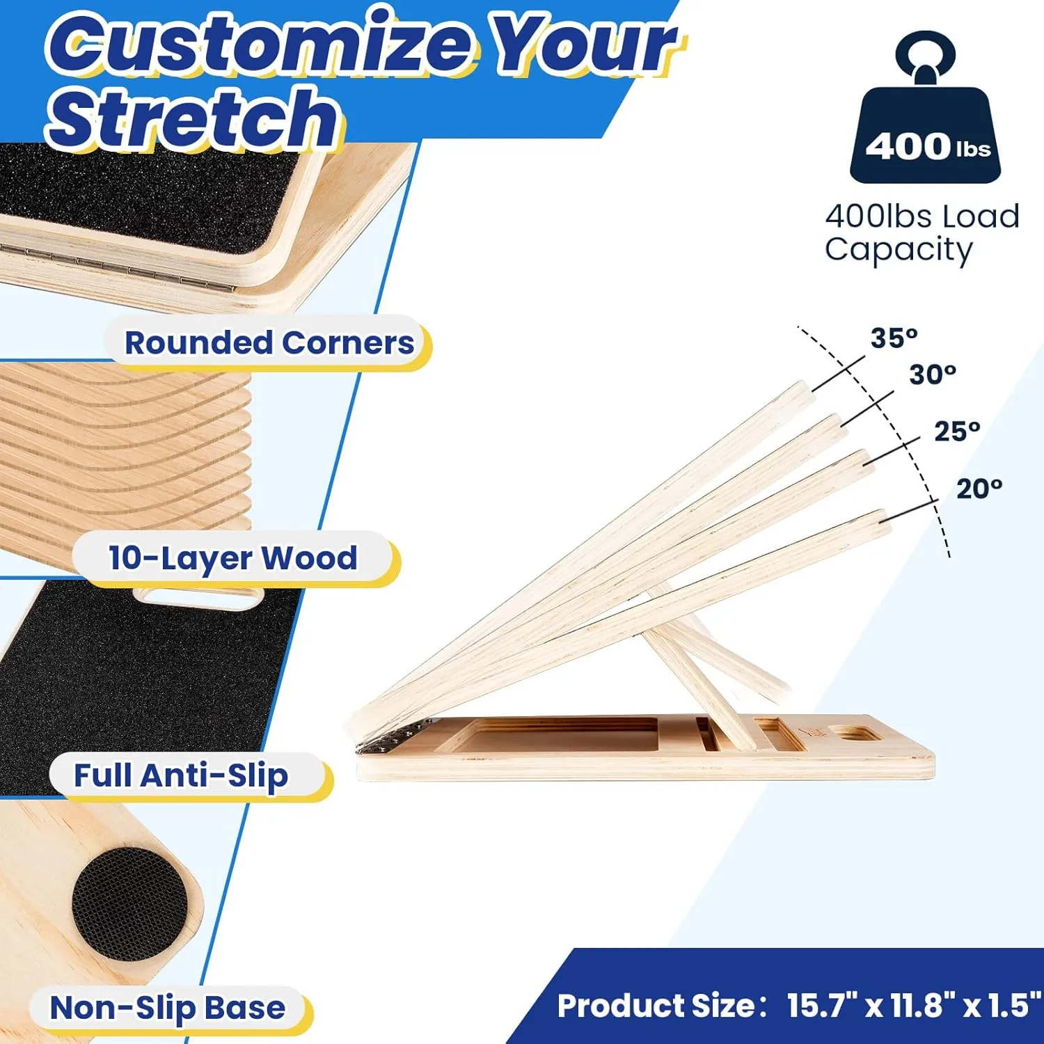 Portable Slant Board for Calf Stretching, Portable & Heavy, Duty with Slip-Resistant Surface, Supports up to 350 lbs, Ideal for Home, Office, and Outdoor Workouts