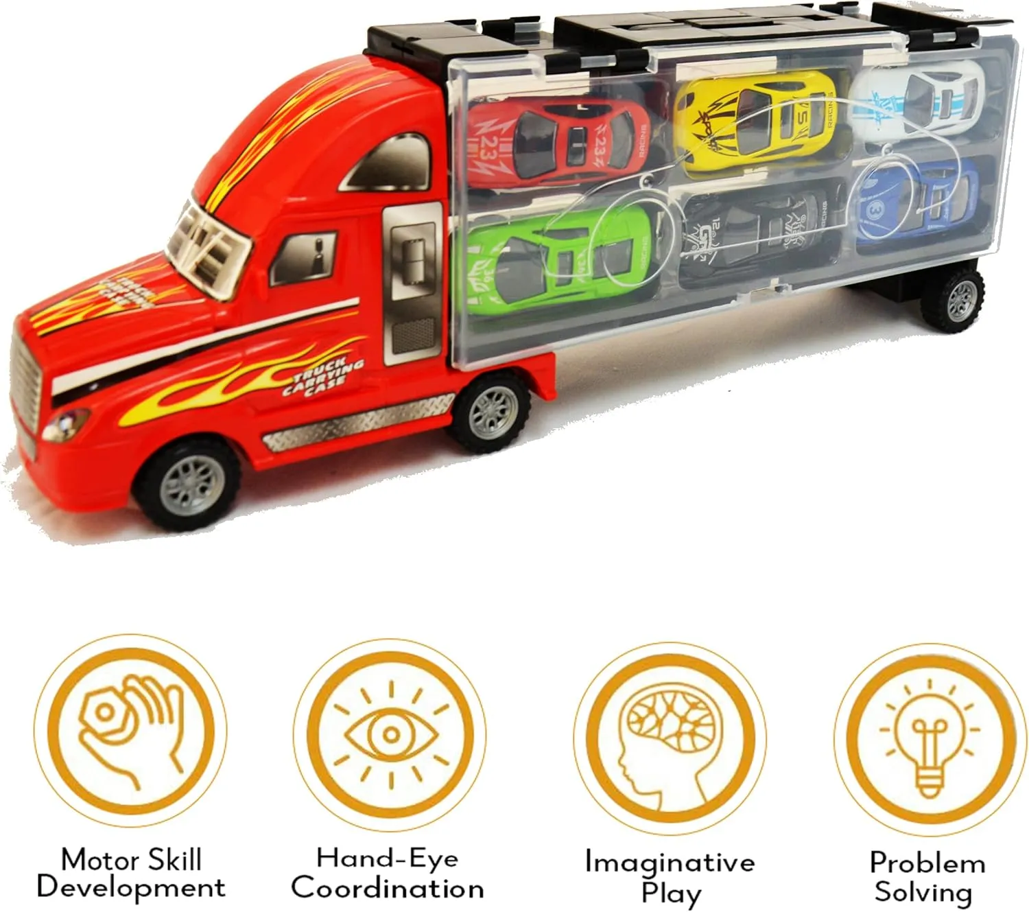 Portable Truck Toys for Boys Girls - 6 Pack Carrier Truck Transport City Vehicles Toys Friction Power Set, Push and Go Play Vehicles Metal Die Cast Racing Cars for Kids