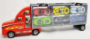 Portable Truck Toys for Boys Girls - 6 Pack Carrier Truck Transport City Vehicles Toys Friction Power Set, Push and Go Play Vehicles Metal Die Cast Racing Cars for Kids