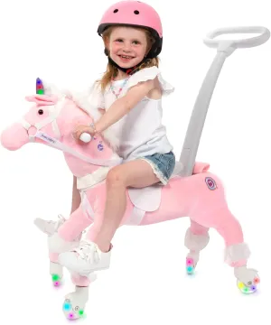 Power Pony Ride On Unicorn Riding Toy for 2  Kids - Power Ponies Push Pull Kids Ride On Pony for Toddlers with A Removable Parent - Controlled Push Handle for Easy Rides, Pink, Grace