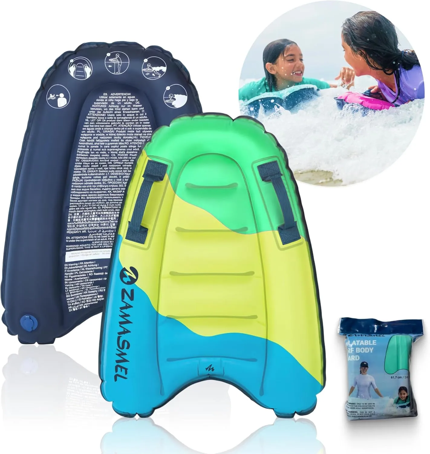 Premium Kids Inflatable Boogie Board Lightweight Swimming Floating Surfboard for Beach & Pool Fun Durable Inflatable Surf Body Board for Wave Riding Summer Pool Floats & Beach Toys