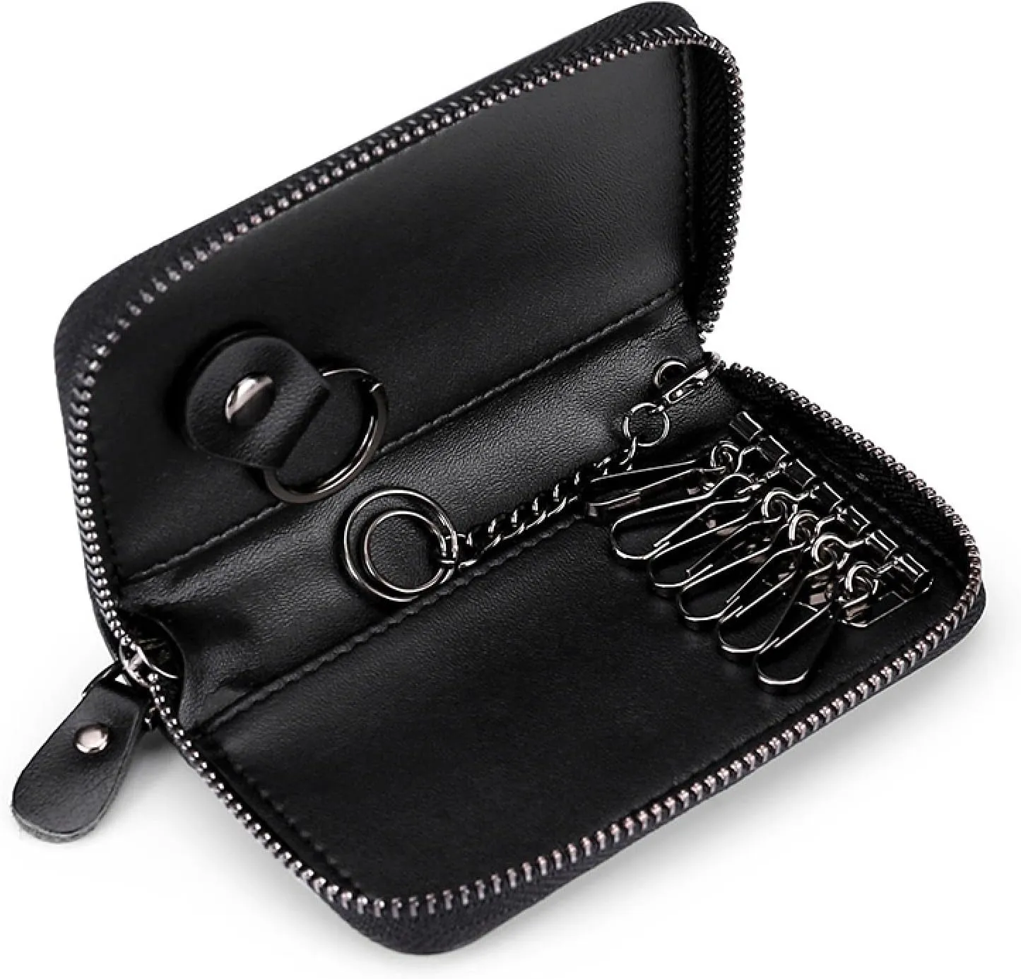 Premium Leather Car Key Case Mini Car Key Holder Keyring Zipper Bag Keychain Case Wallet Purse Unisex (Red)