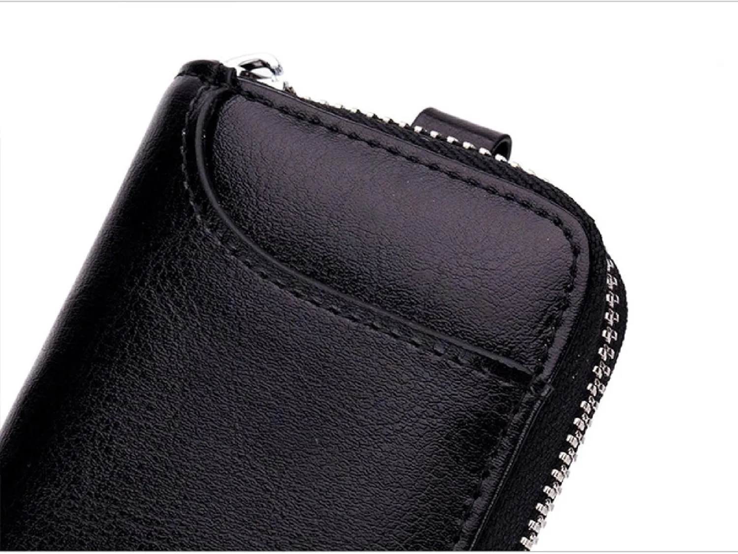 Premium Leather Car Key Case Mini Car Key Holder Keyring Zipper Bag Keychain Case Wallet Purse Unisex (Red)
