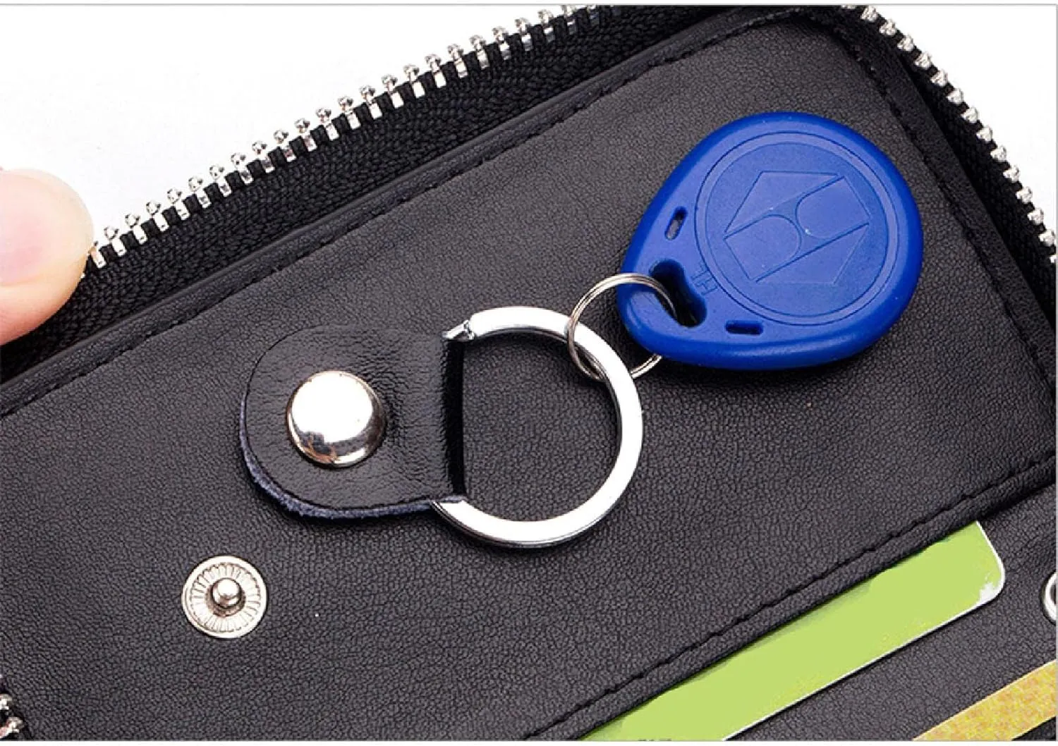 Premium Leather Car Key Case Mini Car Key Holder Keyring Zipper Bag Keychain Case Wallet Purse Unisex (Red)