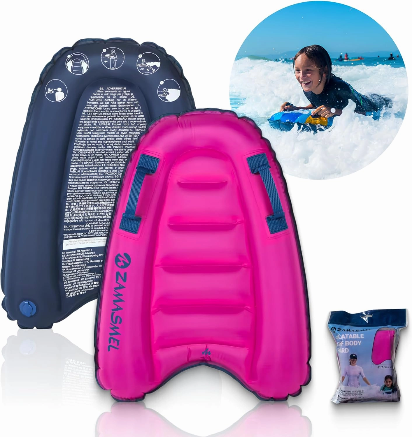 Premium Kids Inflatable Boogie Board Lightweight Swimming Floating Surfboard for Beach & Pool Fun Durable Inflatable Surf Body Board for Wave Riding Summer Pool Floats & Beach Toys