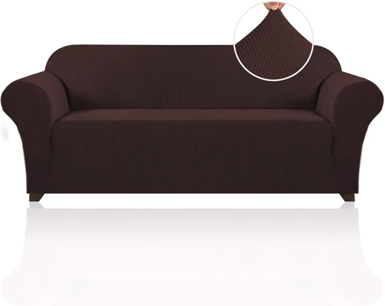 PrinceDeco Stretch Sofa Cover Slipcover Couch Covers for 3 Cushion Couch Furniture Protector Sofa Covers with Non Slip Elastic Bottom Dogs Pet Friendly Fitted (Sofa, Brown)