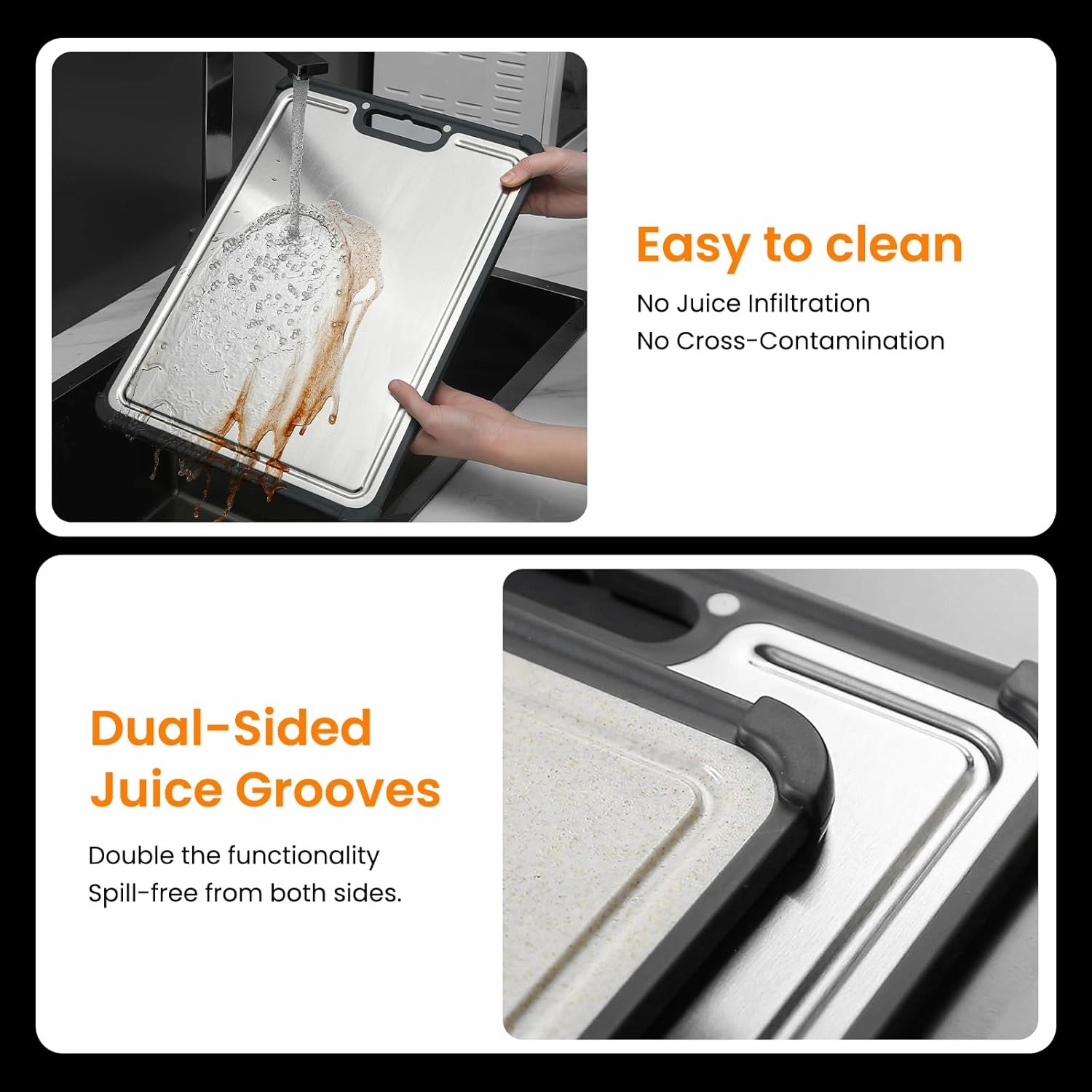 Pro 316 Stainless Steel Cutting Board for Kitchen Double Sided Non-Toxic Chopping Board with lip Premium Metal for Meat&Vegetables Healthy Organic Board Apartment & Aesthetic Kitchen Essentials