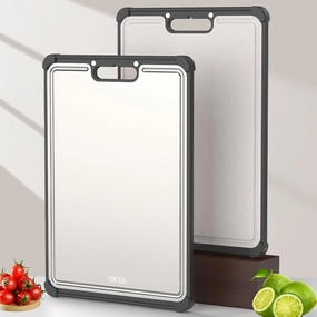 Pro 316 Stainless Steel Cutting Board for Kitchen Double Sided Non-Toxic Chopping Board with lip Premium Metal for Meat&Vegetables Healthy Organic Board Apartment & Aesthetic Kitchen Essentials