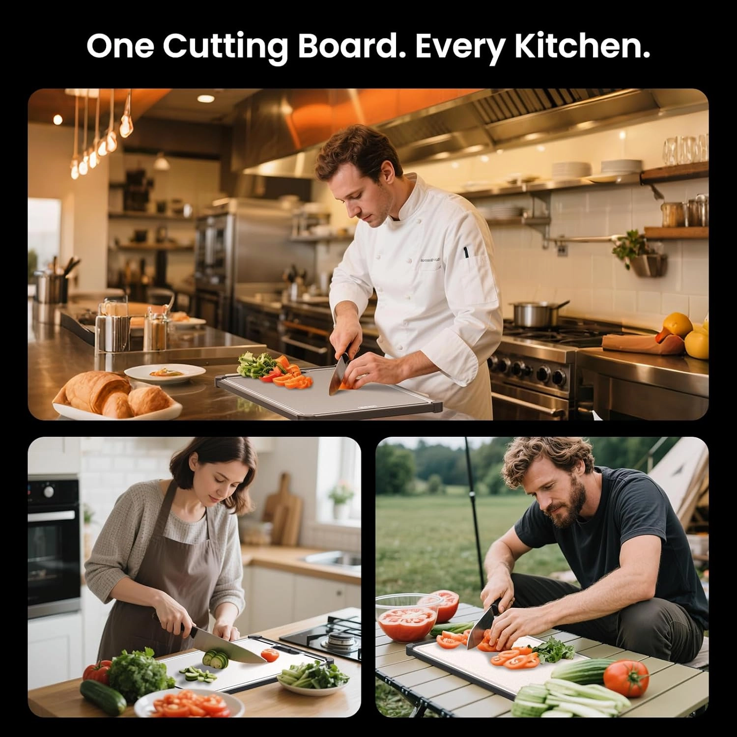 Pro 316 Stainless Steel Cutting Board for Kitchen Double Sided Non-Toxic Chopping Board with lip Premium Metal for Meat&Vegetables Healthy Organic Board Apartment & Aesthetic Kitchen Essentials