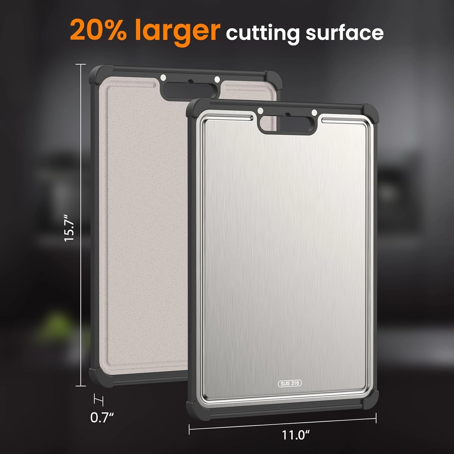 Pro 316 Stainless Steel Cutting Board for Kitchen Double Sided Non-Toxic Chopping Board with lip Premium Metal for Meat&Vegetables Healthy Organic Board Apartment & Aesthetic Kitchen Essentials