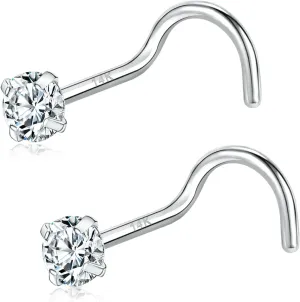 PunkTracker 20g 14K Real Gold Nose Rings CZ Simulated Diamond Nose Studs Hypoallergenic Nostril Nose Piercing Jewelry for Women Men