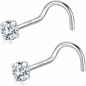 PunkTracker 20g 14K Real Gold Nose Rings CZ Simulated Diamond Nose Studs Hypoallergenic Nostril Nose Piercing Jewelry for Women Men