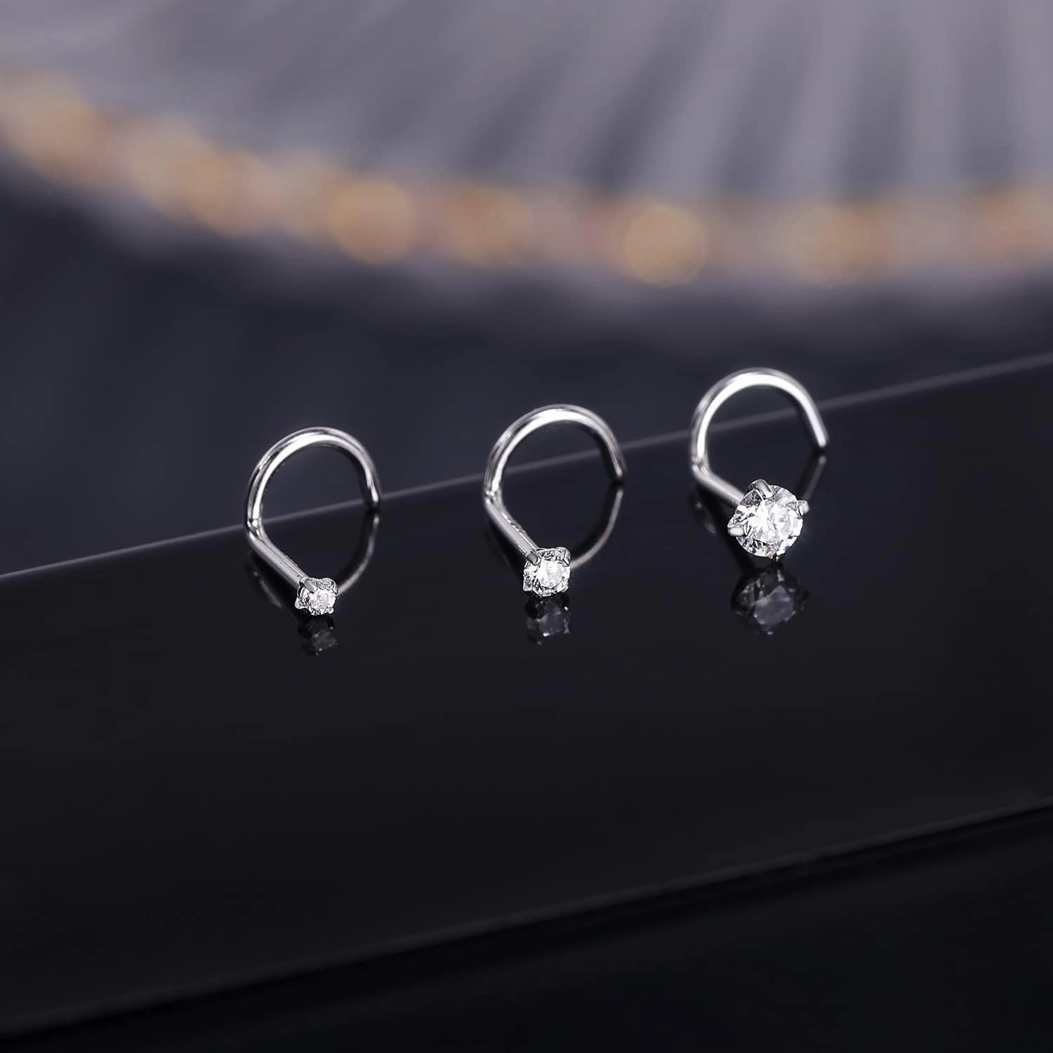 PunkTracker 20g 14K Real Gold Nose Rings CZ Simulated Diamond Nose Studs Hypoallergenic Nostril Nose Piercing Jewelry for Women Men