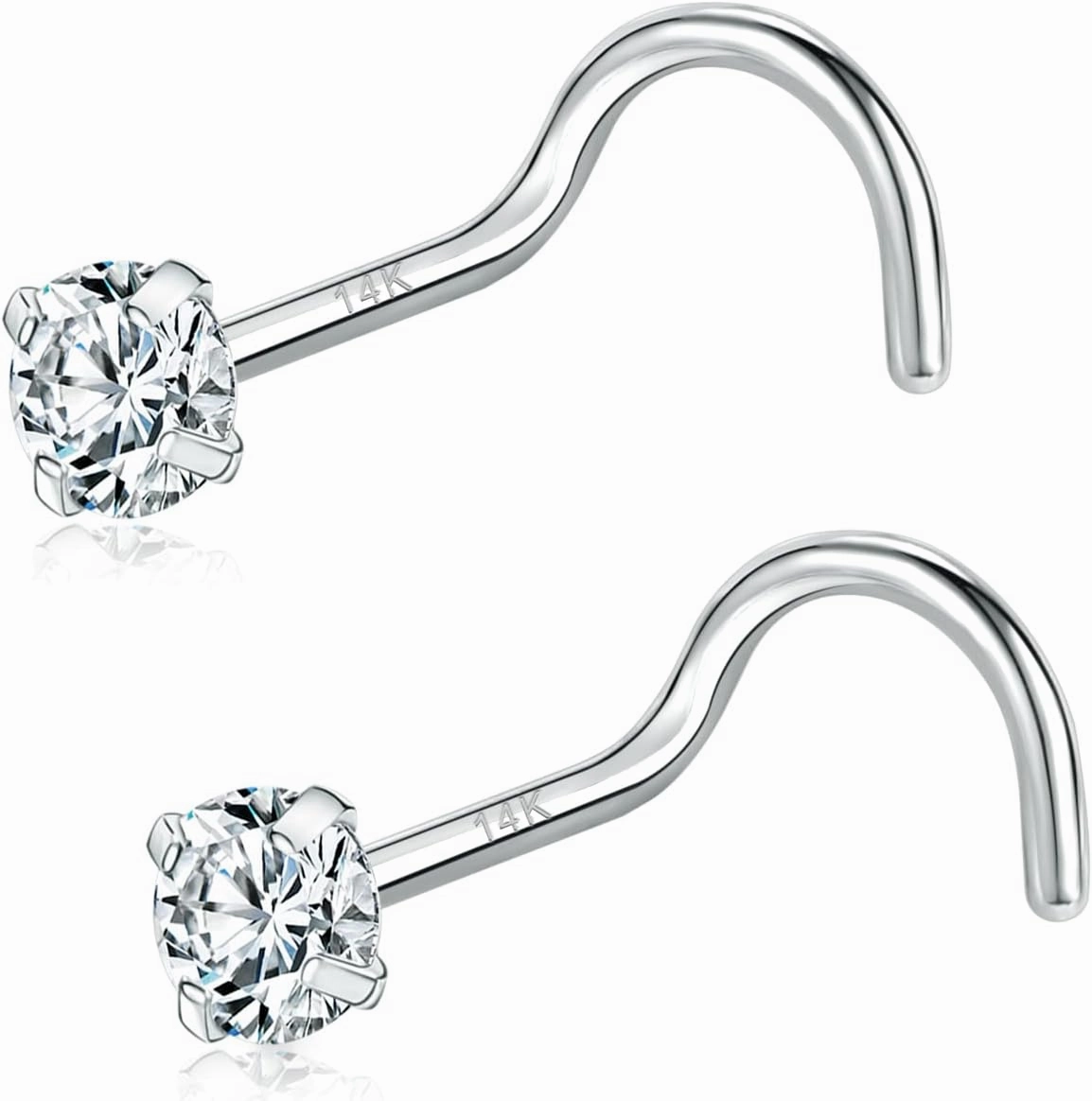 PunkTracker 20g 14K Real Gold Nose Rings CZ Simulated Diamond Nose Studs Hypoallergenic Nostril Nose Piercing Jewelry for Women Men