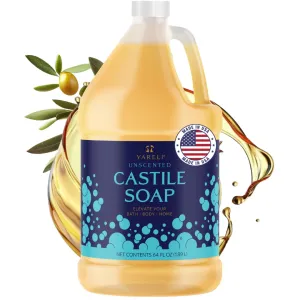 Pure Castile Soap Liquid, Unscented, with All Organic Oils for Adults, Kids and Babies as Body Wash or Hand Soap, 64oz Refill