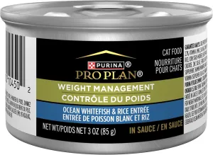 Purina Pro Plan Adult Weight Management Ocean Whitefish and Rice Entree in Sauce Weight Control Cat Food