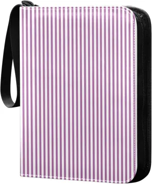 Purple White Stripes Card Binder 4 Pocket Trading Card Album Fits 400 Sports/Game Cards, PU Cover 3 Ring Card Collection with 50 Removable Sleeves