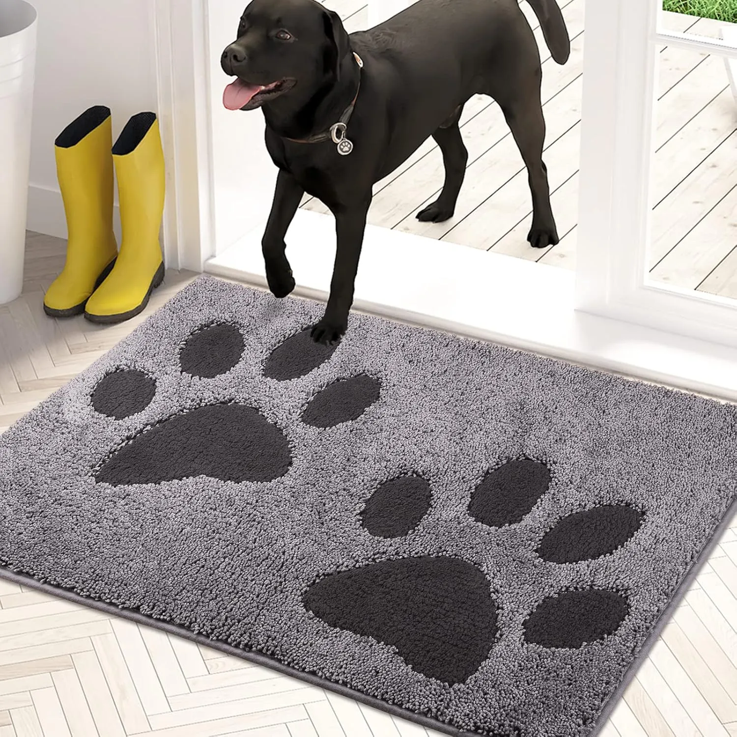 PURRUGS Dirt Trapper Door Mat 20" x 31.5", Non-Skid/Slip Machine Washable Microfiber Entryway Rug, Dog Doormat, Super Absorbent Welcome Mat for Muddy Wet Shoes and Paws, Grey