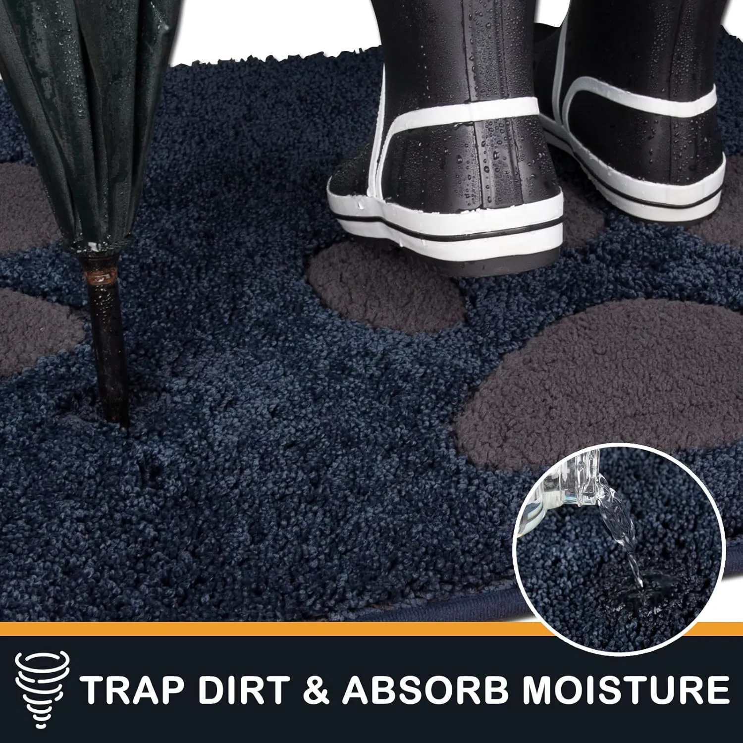 PURRUGS Dirt Trapper Door Mat 24" x 35.5", Non-Skid/Slip Machine Washable Microfiber Entryway Rug, Dog Doormat, Super Absorbent Welcome Mat for Muddy Wet Shoes and Paws, Navy Blue
