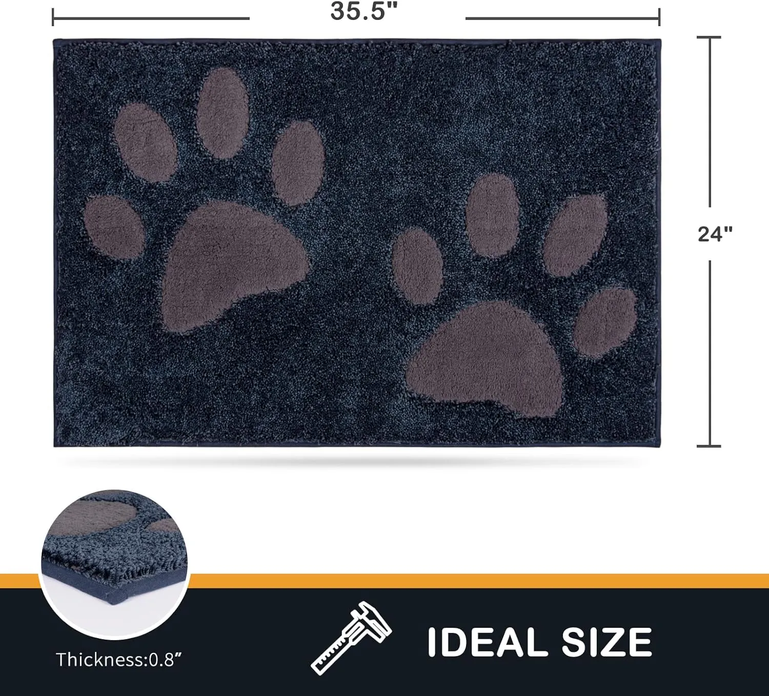 PURRUGS Dirt Trapper Door Mat 24" x 35.5", Non-Skid/Slip Machine Washable Microfiber Entryway Rug, Dog Doormat, Super Absorbent Welcome Mat for Muddy Wet Shoes and Paws, Navy Blue