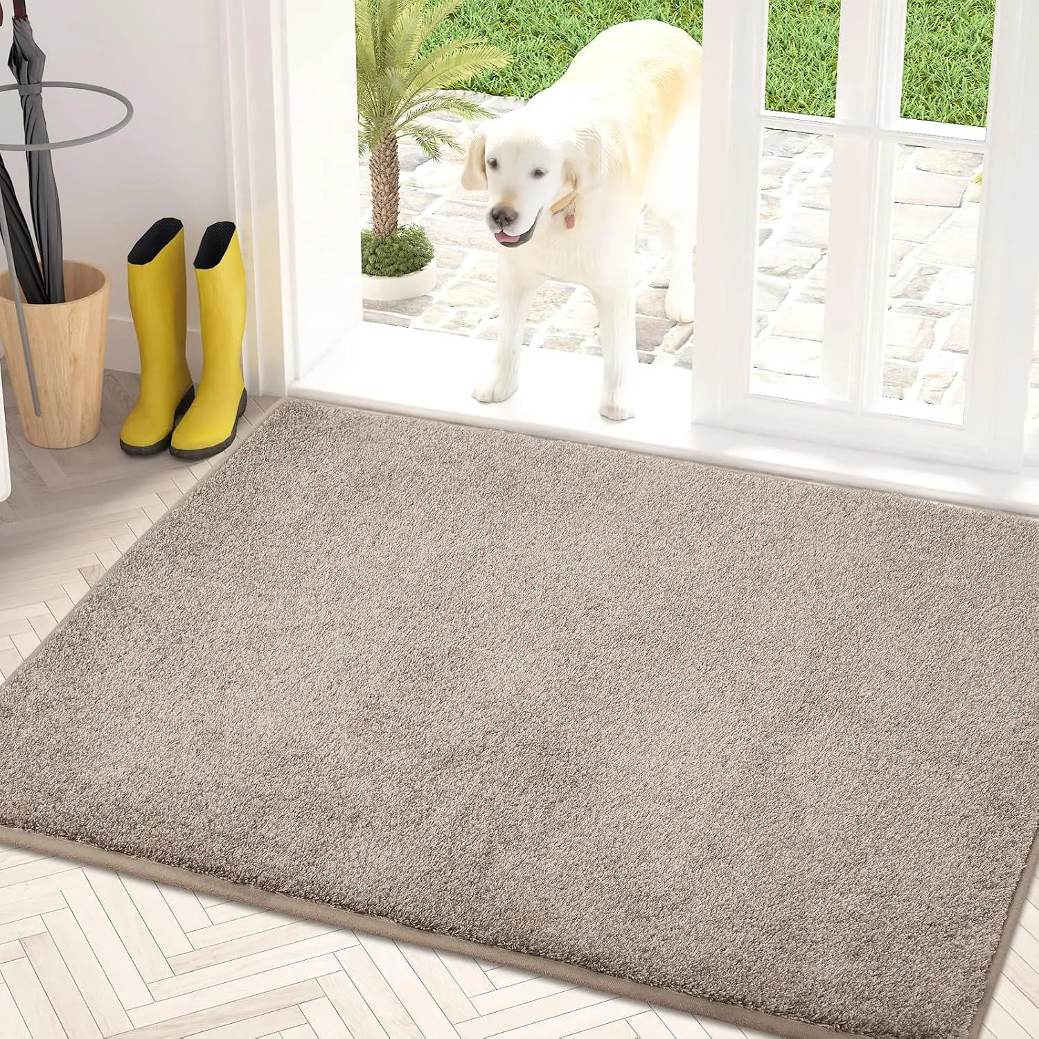 PURRUGS Dirt Trapper Door Mat 34" x 59", Non-Slip Machine Washable Entry Rug, Shoe Scraper, Dog Doormat, Super Absorbent Welcome Mat for Front & Back Door, Muddy Shoes & Paws, Taupe