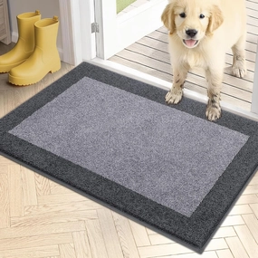 PURRUGS Dirt Trapper Door Mat 20" x 32", Non-Slip/Skid Machine Washable Entryway Rug, Shoes Scraper, Throw Rug, Super Absorbent Area Rug for Muddy Wet Shoes and Paws, Light Grey & Grey