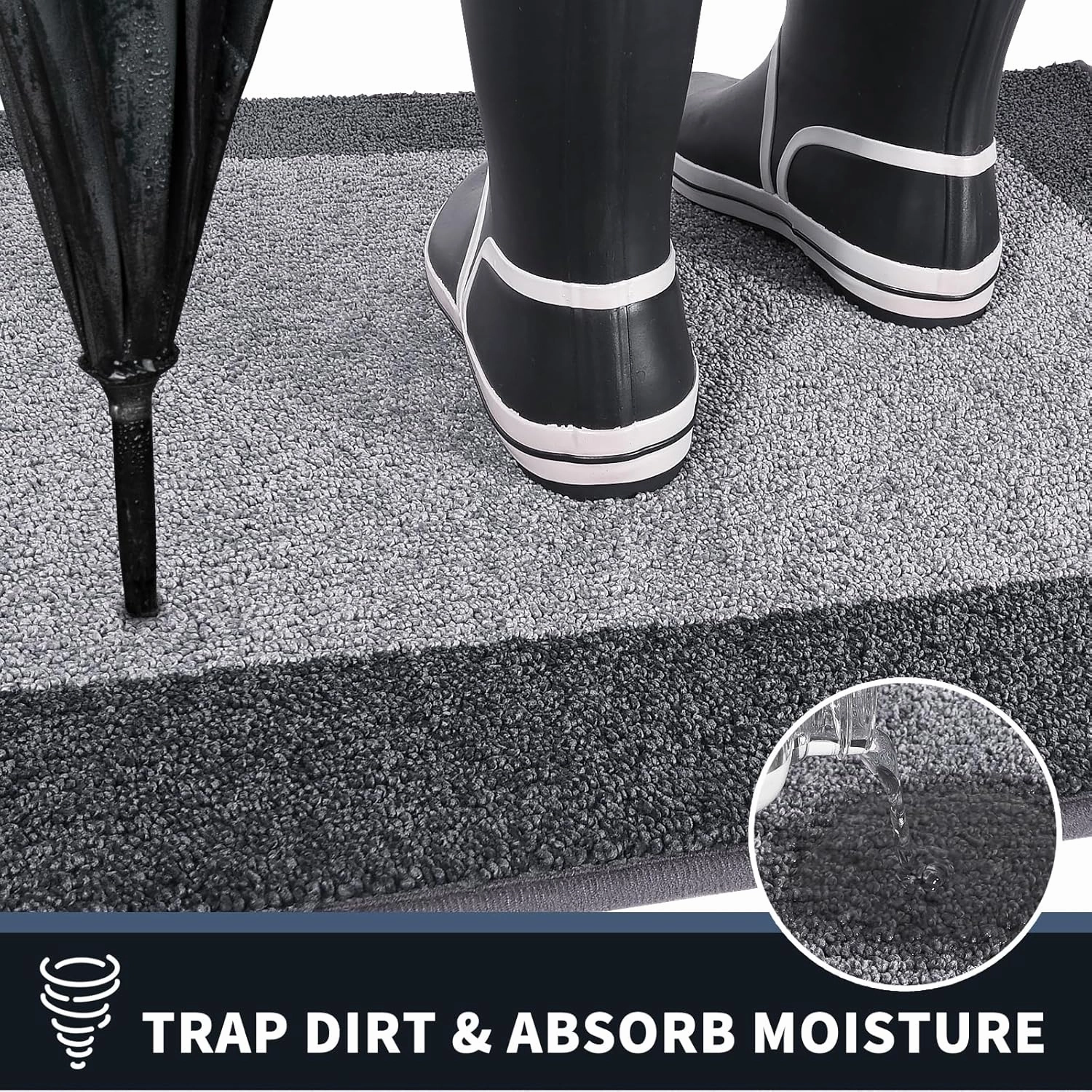 PURRUGS Dirt Trapper Door Mat 20" x 32", Non-Slip/Skid Machine Washable Entryway Rug, Shoes Scraper, Throw Rug, Super Absorbent Area Rug for Muddy Wet Shoes and Paws, Light Grey & Grey