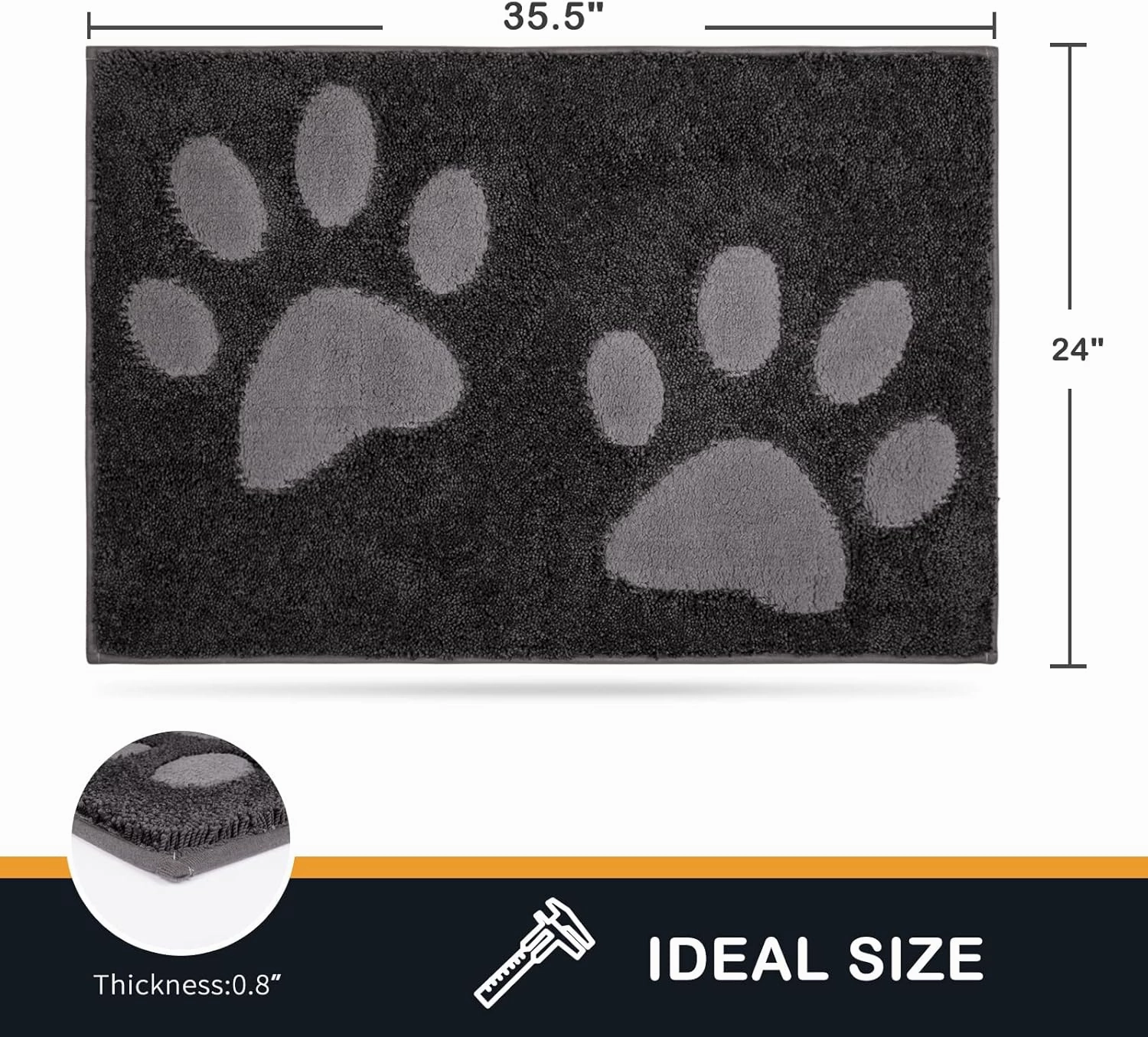 PURRUGS Dirt Trapper Door Mat 24" x 35.5", Non-Skid/Slip Machine Washable Microfiber Entryway Rug, Dog Doormat, Super Absorbent Welcome Mat for Muddy Wet Shoes and Paws, Charcoal