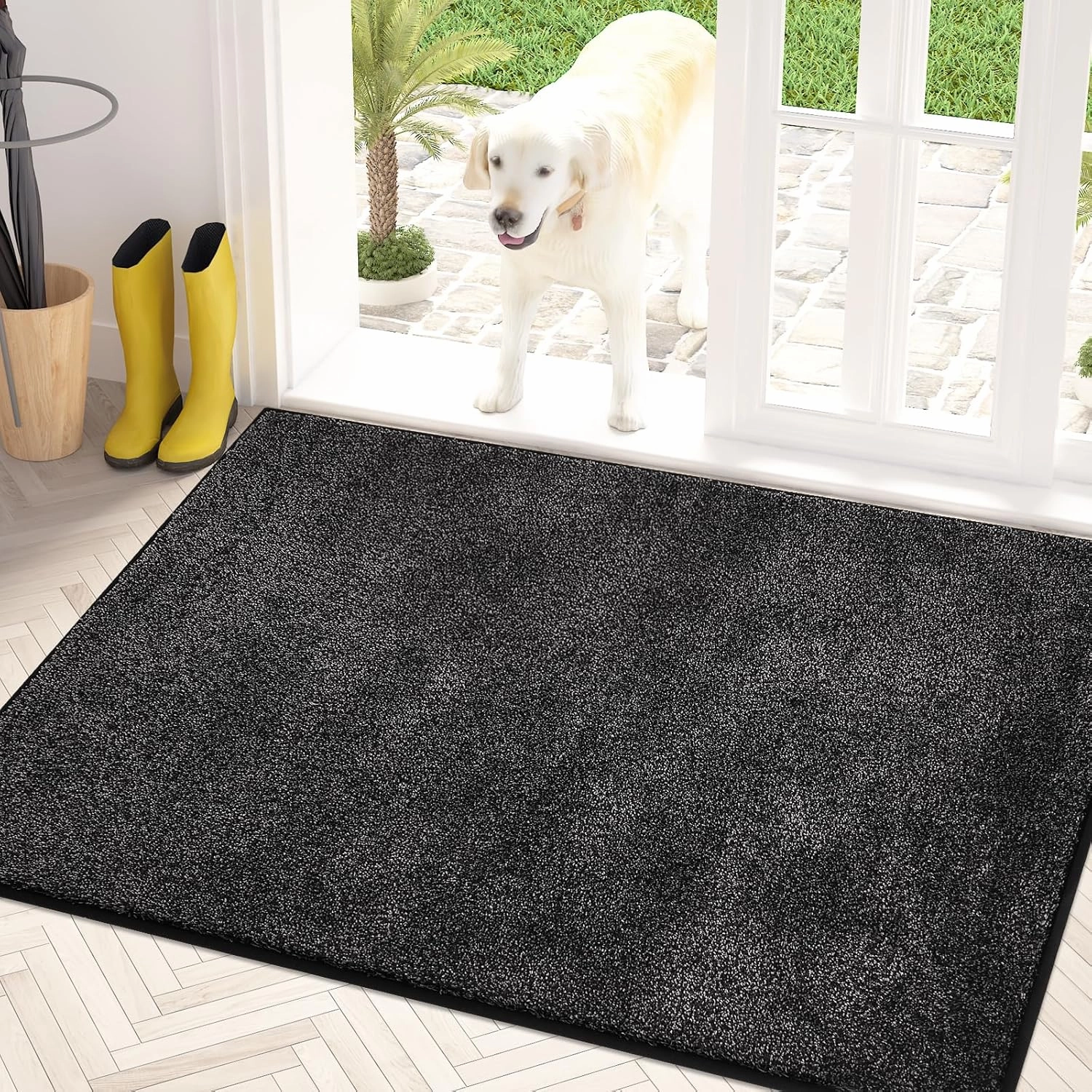 PURRUGS Dirt Trapper Door Mat 31.5" x 47", Non-Slip Machine Washable Entry Rug, Shoe Scraper, Dog Doormat, Super Absorbent Welcome Mat for Front & Back Door, Muddy Shoes & Paws, Charcoal