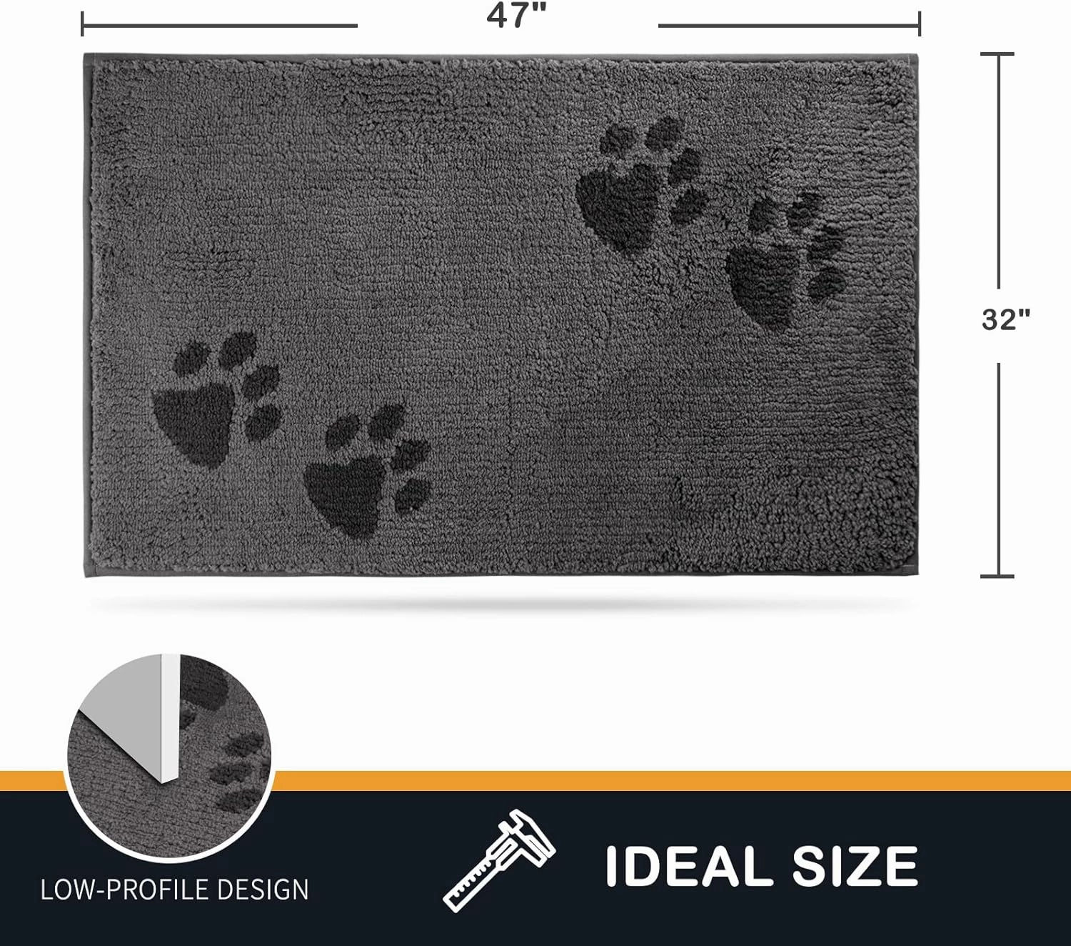 PURRUGS Dirt Trapper Door Mat 32" x 47", Non-Skid/Slip Machine Washable Microfiber Entrance Rug, Shoes Scraper, Dog Doormat, Super Absorbent Floor Mat for Muddy Wet Shoes and Paws, Grey