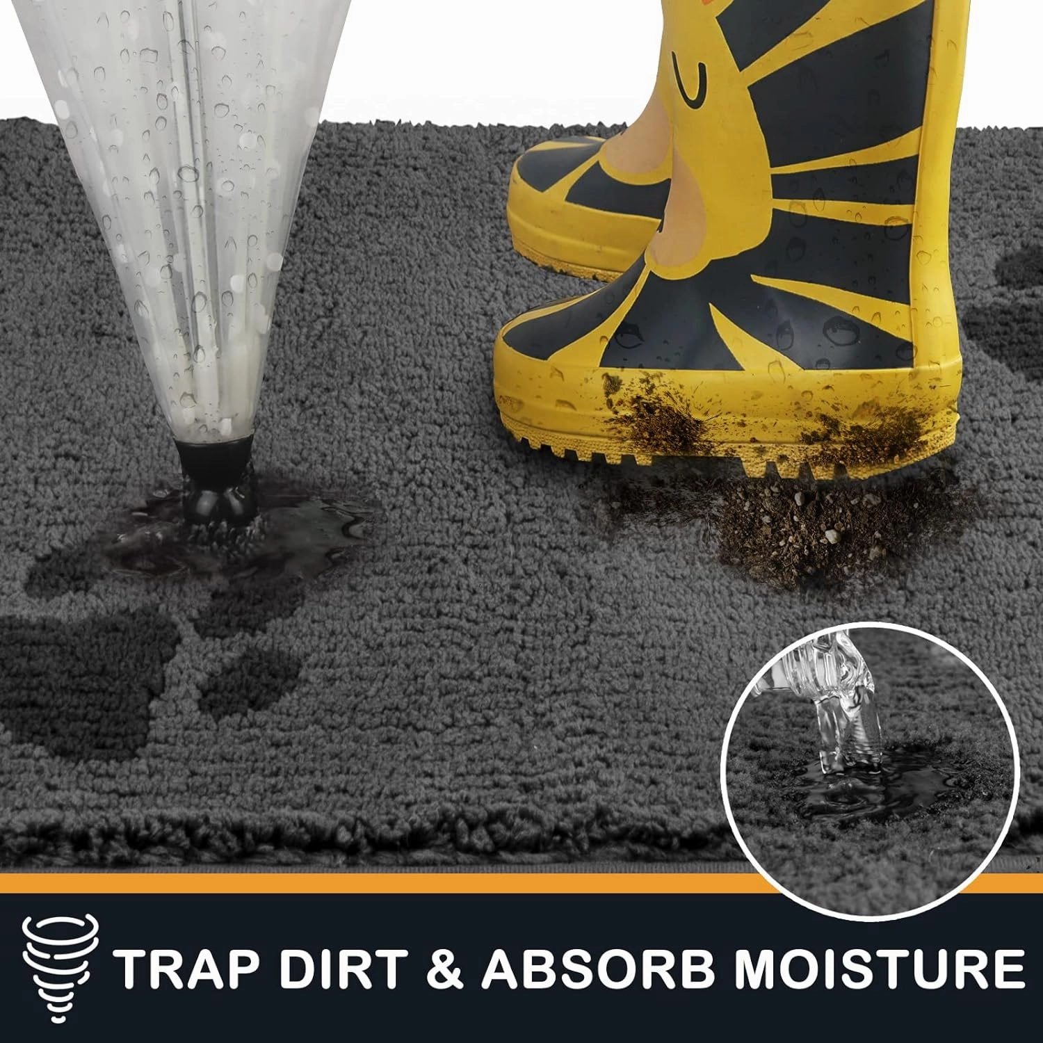 PURRUGS Dirt Trapper Door Mat 32" x 47", Non-Skid/Slip Machine Washable Microfiber Entrance Rug, Shoes Scraper, Dog Doormat, Super Absorbent Floor Mat for Muddy Wet Shoes and Paws, Grey