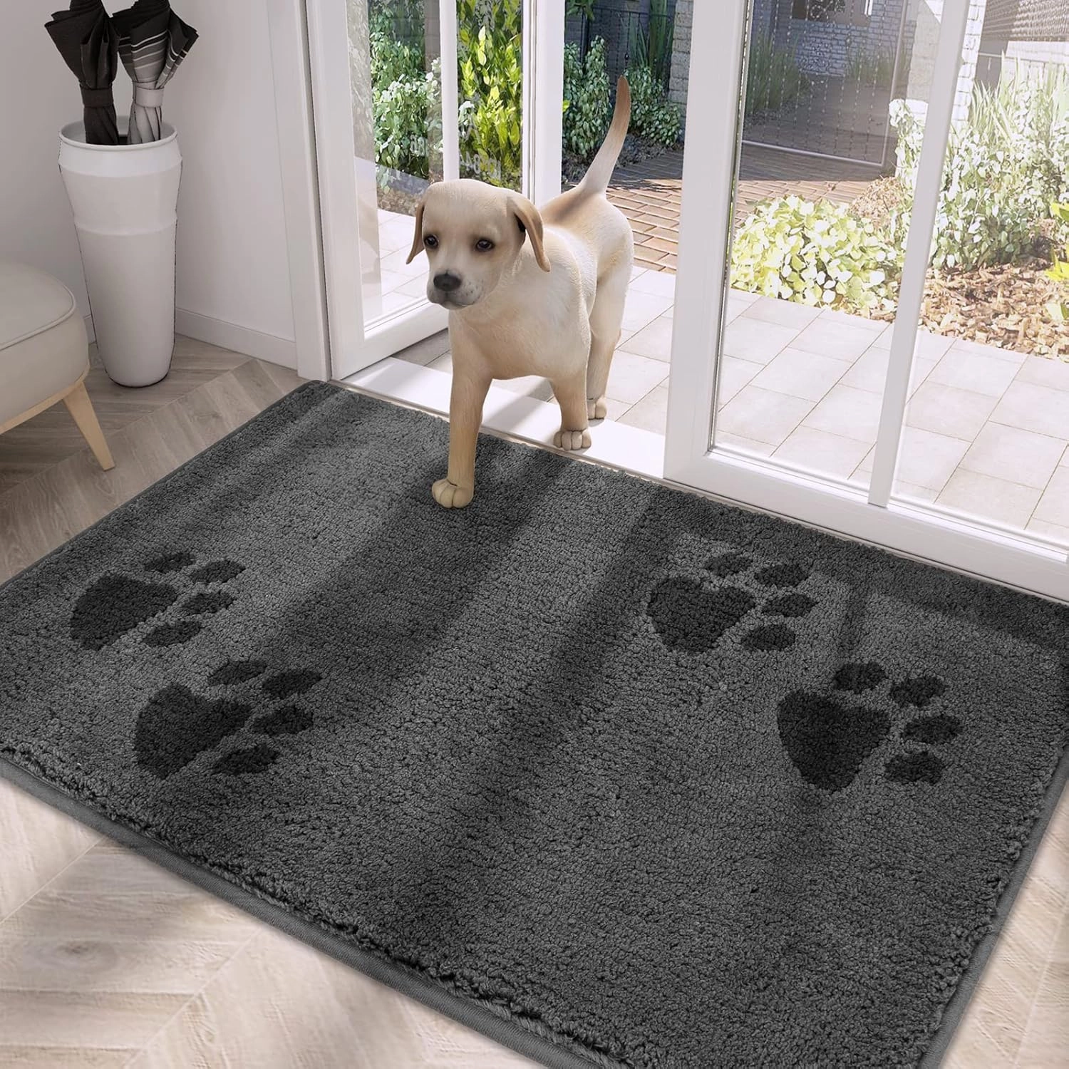 PURRUGS Dirt Trapper Door Mat 32" x 47", Non-Skid/Slip Machine Washable Microfiber Entrance Rug, Shoes Scraper, Dog Doormat, Super Absorbent Floor Mat for Muddy Wet Shoes and Paws, Grey